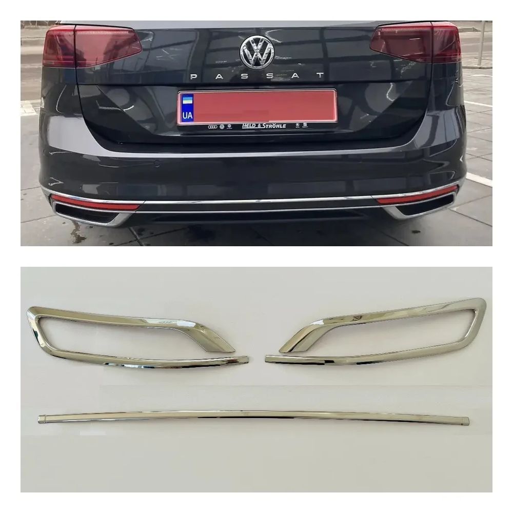 Х/н Volkswagen Passat B8,5 2019 > Накладки на глушитель Q1 3шт. "Хром-нерж" (TAN24) 00-00010682 фото
