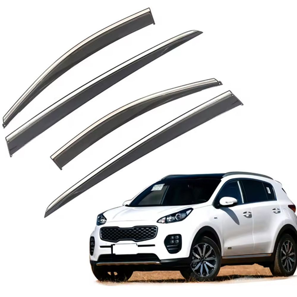 Дефлектори вікон (вітровики) KIA SPORTAGE 2016-2021 нерж. з хром полоскою (HAWK) 00-00015579 фото
