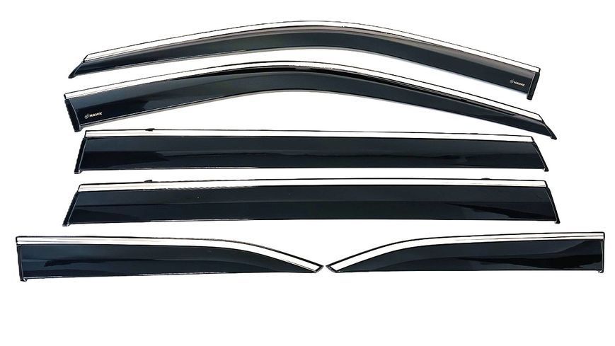 Дефлектори вікон (вітровики) Toyota Highlander / Kluger 6pcs 2020+ нерж. з хром полоскою (HAWK) 00-00017084 фото