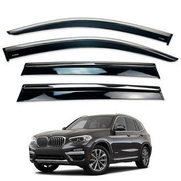 Дефлектори вікон (вітровики) BMW X3 2018-2021 нерж. з хром полоскою (HAWK) 00-00015522 фото