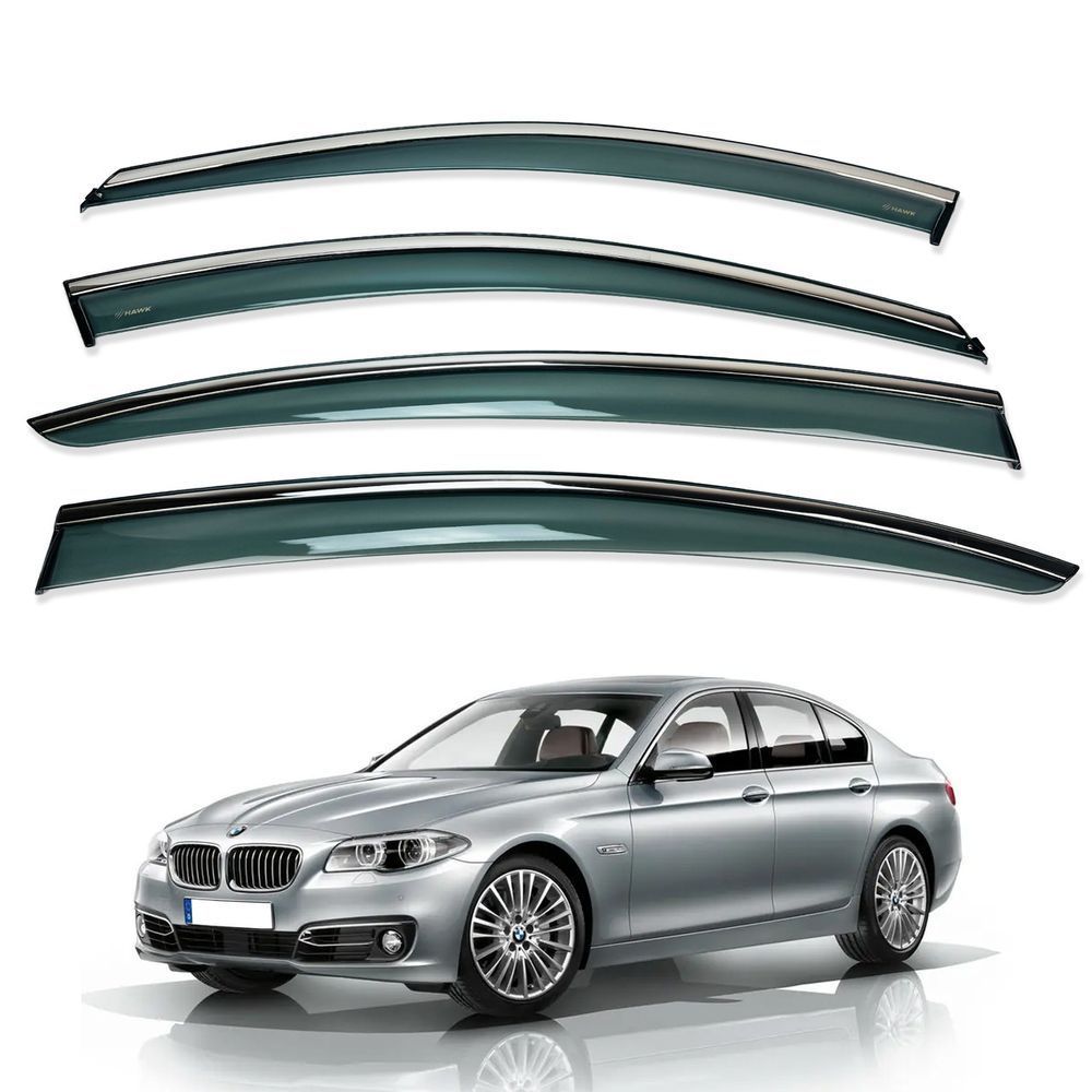 Дефлекторы окон (ветровики) BMW 5 SERIES F10 2011-2016 нерж. з хром полоскою (HAWK) 00-00015524 фото