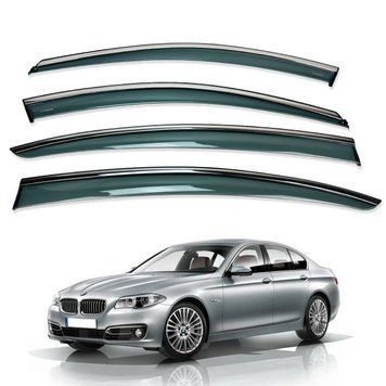 Дефлектори вікон (вітровики) BMW 5 SERIES F10 2011-2016 нерж. з хром полоскою (HAWK) 00-00015524 фото