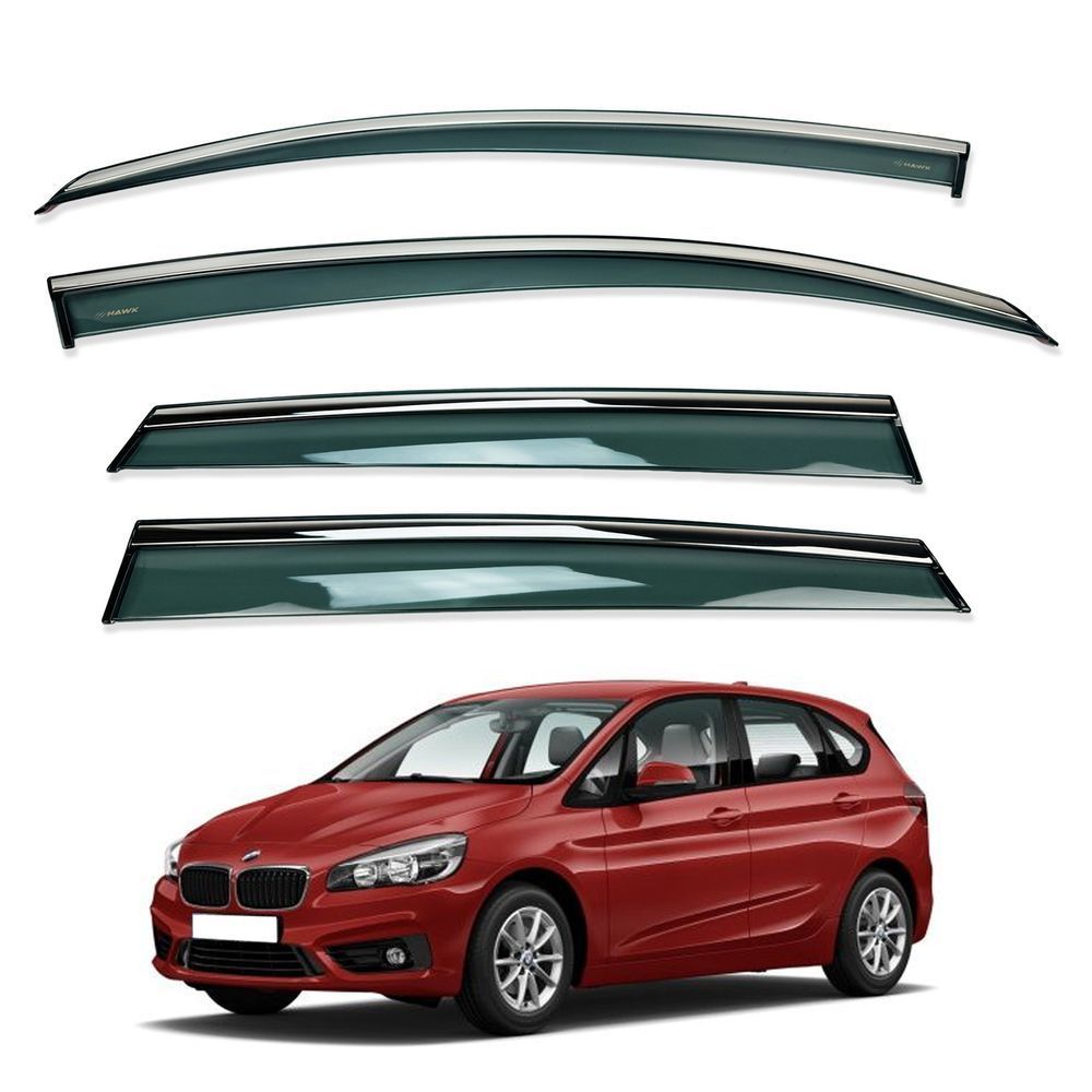 Дефлекторы окон (ветровики) BMW 2 SERIES F45 2012-2016 нерж. з хром полоскою (HAWK) 00-00015526 фото