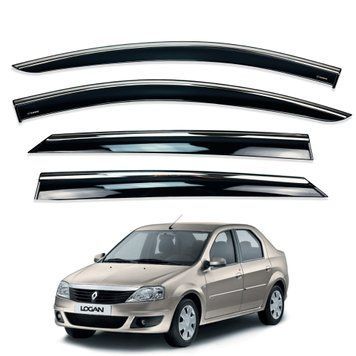 Дефлектори вікон (вітровики) Renault LOGAN 2005-2013 нерж. з хром полоскою (HAWK) 00-00015641 фото