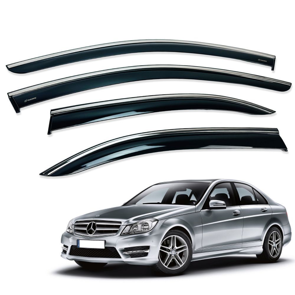 Дефлектори вікон (вітровики) Mercedes C-CLASS (W204) 2008-2014 нерж. з хром полоскою (HAWK) 00-00015600 фото