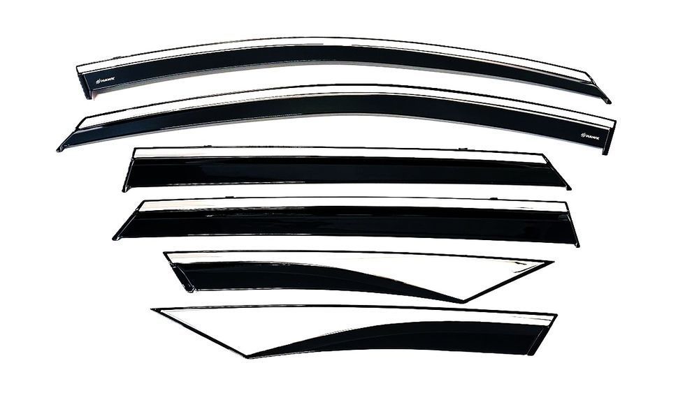 Дефлектори вікон (вітровики) Hyundai Tucson Long Wheel 6pcs 2021+ нерж. з хром полоскою (HAWK) 00-00017026 фото