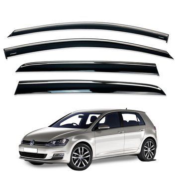 Дефлекторы окон (ветровики) Volkswagen Golf-7 2012+ HB нерж. з хром полоскою (Defl) 00-00014182 фото