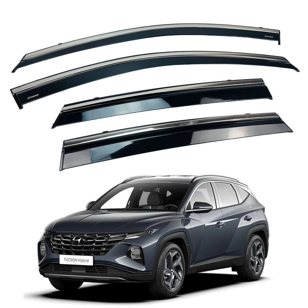 Дефлекторы окон (ветровики) Hyundai Tucson Short Wheel 2021+ нерж. з хром полоскою (HAWK) 00-00015568 фото