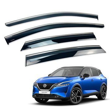 Дефлектори вікон (вітровики) Nissan Qashqai J12 III 2021+ 4шт. нерж. з хром полоскою (HAWK) (на скотче) 00-00015618 фото