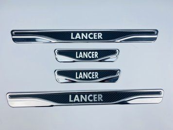 Накладки на пороги Mitsubishi Lancer 4шт (Y-2 хром-карбон) (TAN24) 00-00011767 фото